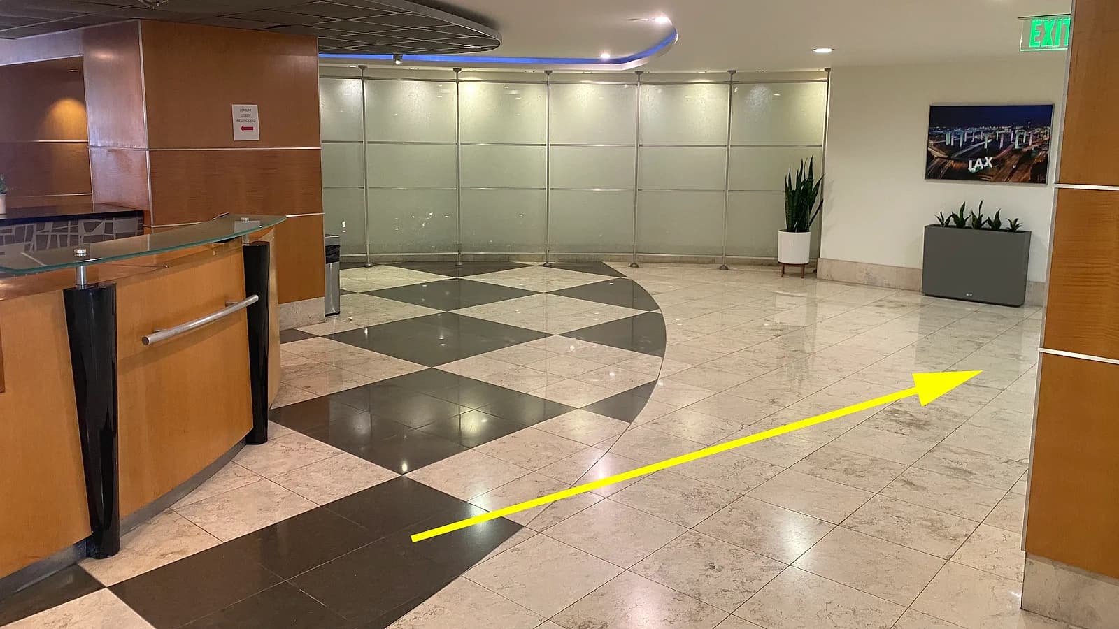 Passing through the automatic doors into the lobby