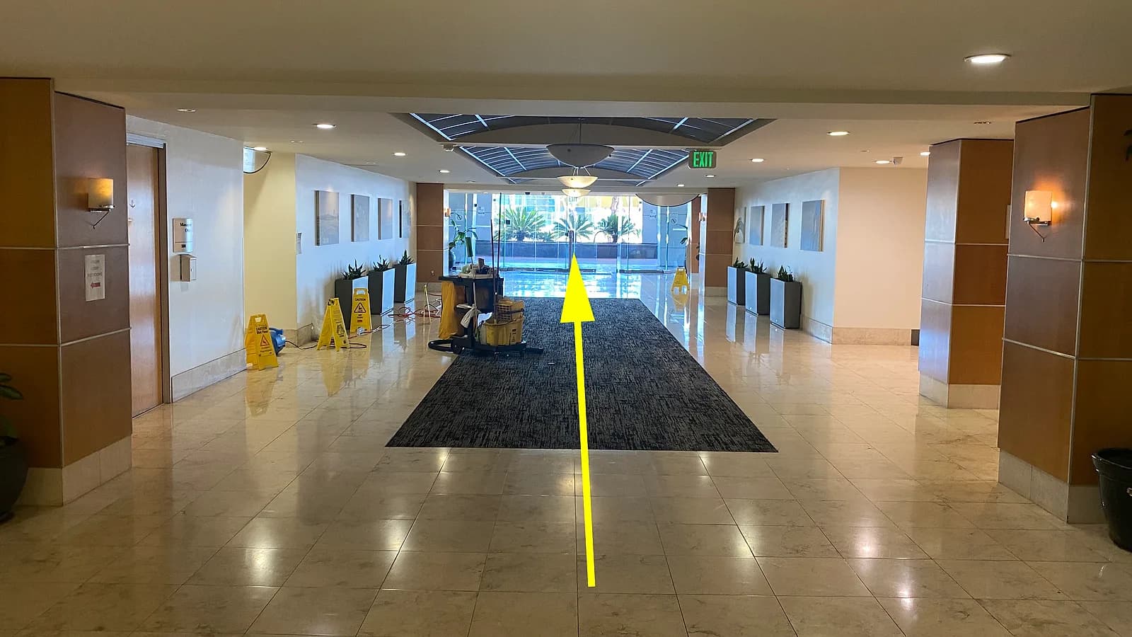 View of the front entrance from inside the lobby
