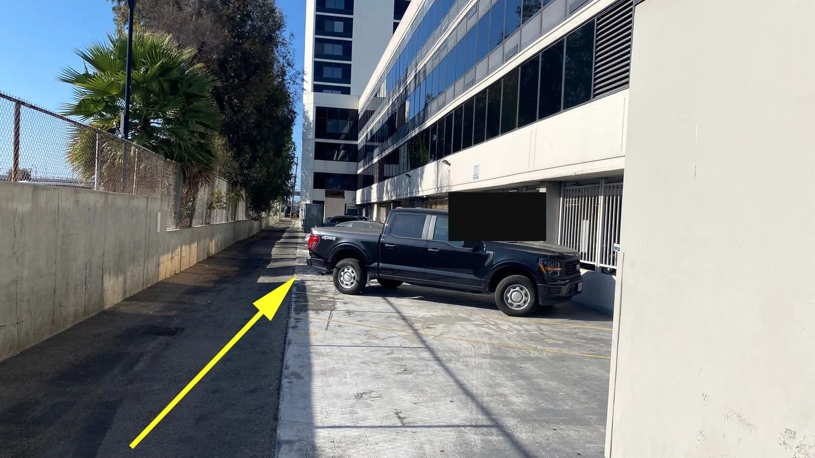 Parking area along the side of the building